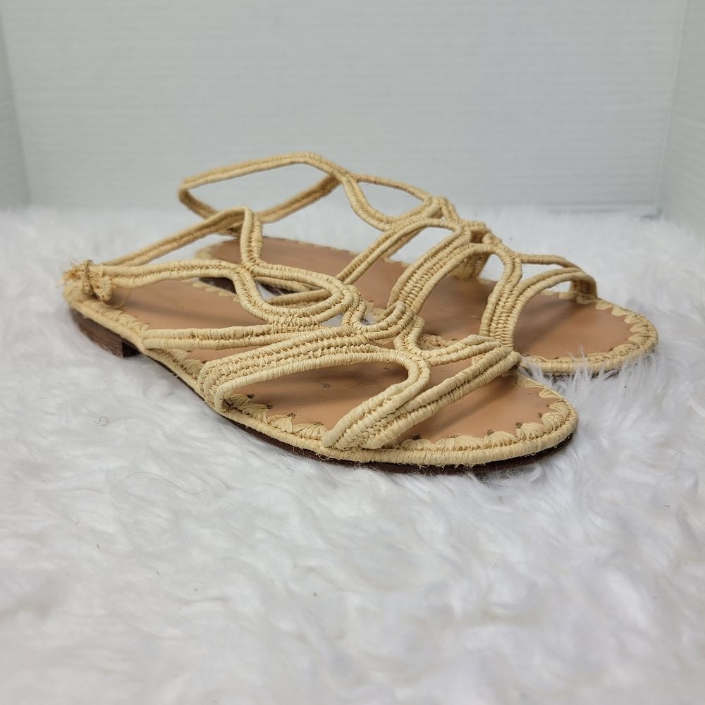 Carrie Forbes Womens Sandals Size 7.5 Beige Raffia Woven Padded Round Toe Shoes